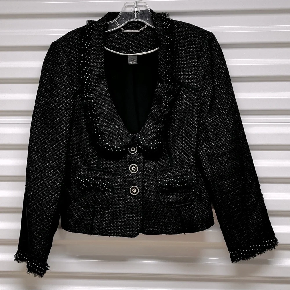 White House Black Market Black Tweed Style Jacket - Picture 2 of 8